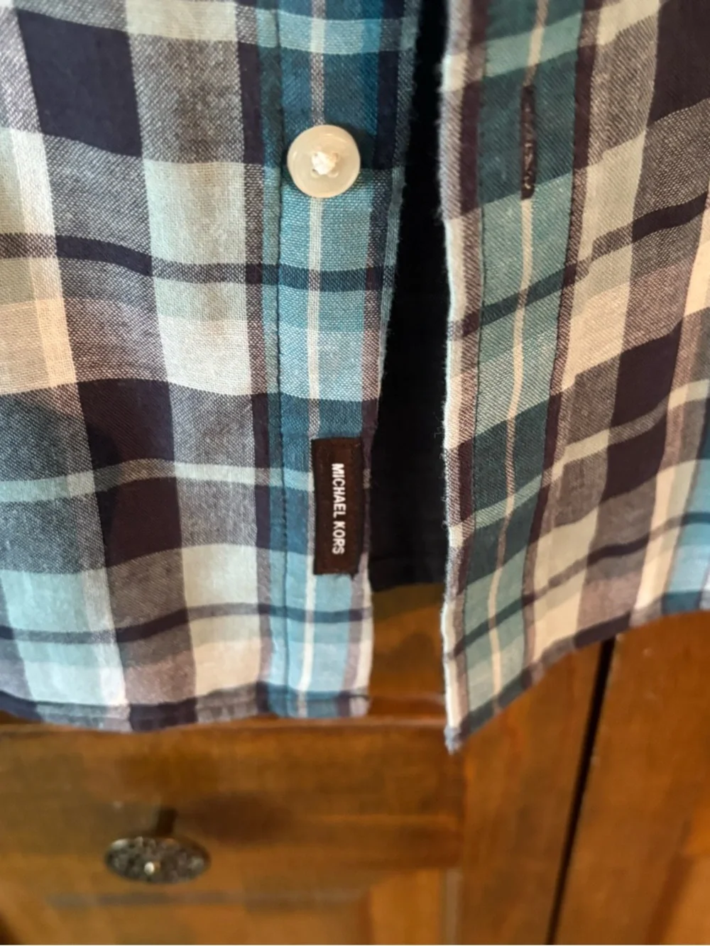 Michael Kors Men’s Blue & Navy Plaid Button-Down Shirt